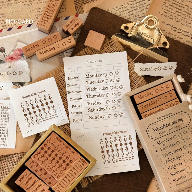 13 Pcs/set Permanent Calendar Wooden Rubber Stamps Scrapbooking